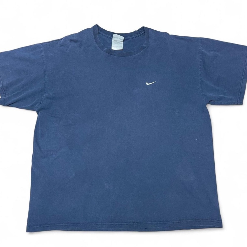 Vintage Y2K Nike Blue Navy Mini Embroidered Swoosh Essential T Shirt Size XL